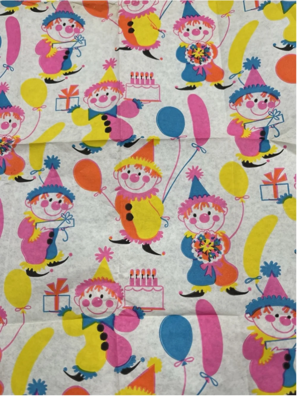 Vintage Tissue Paper 1960s Clowns Birthday 1 Sheet SEE ALL BRIGHT PRINT